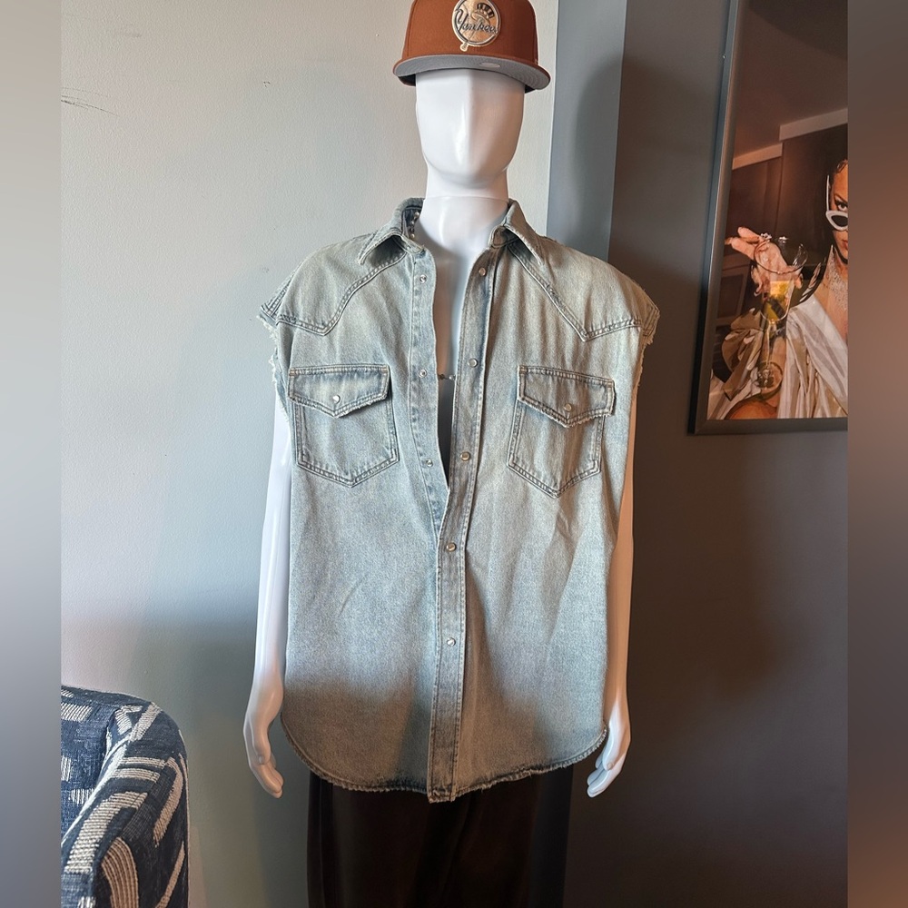 Balenciaga 2021 Denim Sleeveless button down shirt